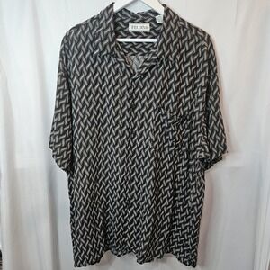FELDINI Men's Sz XXL Rayon Geometric Short Sleeve Collared Button-Up 90's Grunge